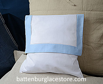 Envelope Pillow.12 inches. White with BABY BLUE color border